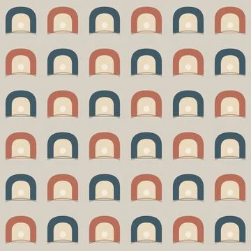 Boho arch pattern with terracotta and navy blue shapes on a neutral beige b.. Stock Illustration