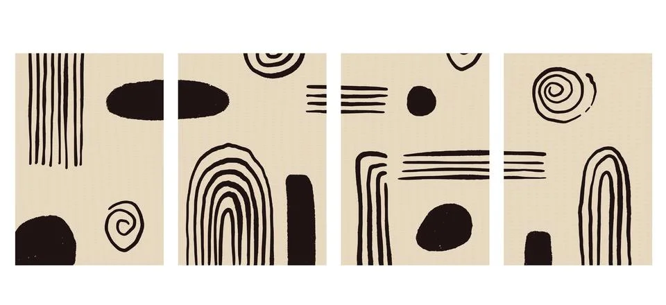 Boho arch posters set. Abstract japandi interior wall decor. Vector geometry and Stock Illustration