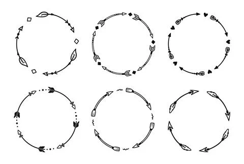 Boho arrow circle frame set. Hand drawn doodle african, aztec rustic ethnic Stock Illustration