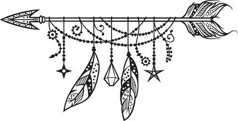 Boho arrow with feathers black and white Stock Illustration