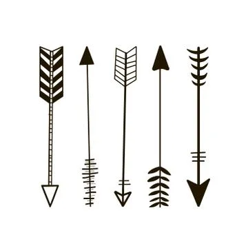 Boho arrows. Vector arrows in doodle style. Set black thin arrows Stock Illustration