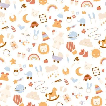 Boho Baby Seamless Pattern Cute Elements イラスト素材
