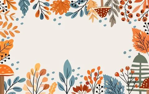 Boho banner with elements autumn, colored tree, autumn leaves, mushrooms and Stock Illustration