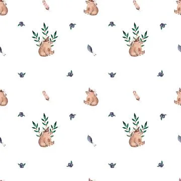Boho bear seamless watercolor pattern. cute pattern for baby textile Illustrazione stock