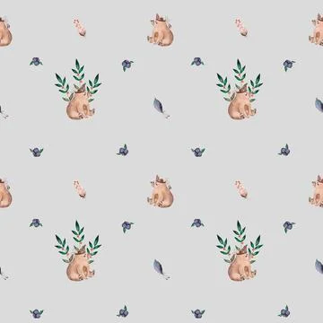 Boho bear seamless watercolor pattern. cute pattern for baby textile Illustrazione stock