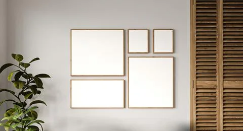 Boho beige empty wall with set of picture frame background. Light modern 스톡 일러스트