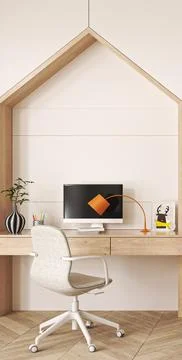 Boho bright lighting interior kids room with workplace and orange lamp. Interior Illustrazione stock