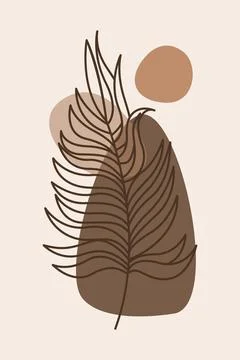 Boho Brown Botanical Leaf Illustration with Organic Abstract Shapes Stock Illustration