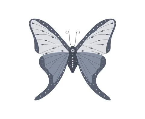 Boho butterfly. Insect with celestial elements. Witch and magic symbol. Abstract Illustrazione stock