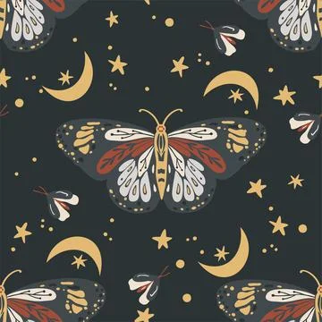 Boho Butterfly Seamless Repeat Stock Illustration