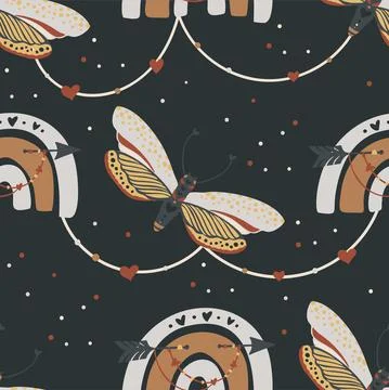 Boho Butterfly Seamless Repeat Stock Illustration