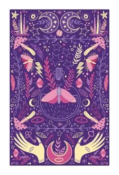 Boho card. Vertical background with magic symbols. Bohemian design notebook and Stock Illustration