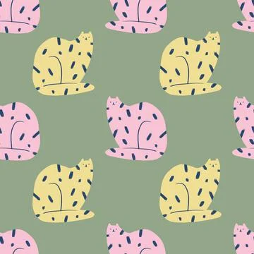 Boho cats seamless pattern wild animal childish cartoon art Stock Illustration