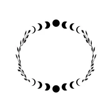 Boho celestial frame. Floral moon vector frame. Tatoo doodle wreath. Stock Illustration