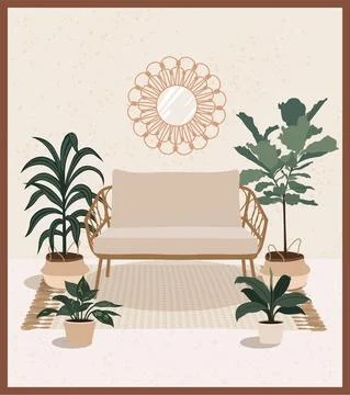 Boho Chair With Indoor Plants Stock Illustration