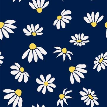 Boho Chamomile vintage seamless pattern. Hippie flower power retro textile .. Stock Illustration