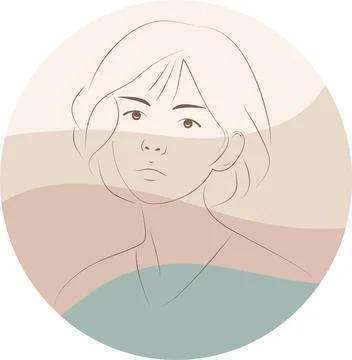 Boho Chic Backgrounds with Elegant Line Art Portraits: Minimalist Tropical Le Stock Illustration