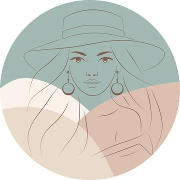 Boho Chic Backgrounds with Elegant Line Art Portraits: Minimalist Tropical .. Stock Illustration