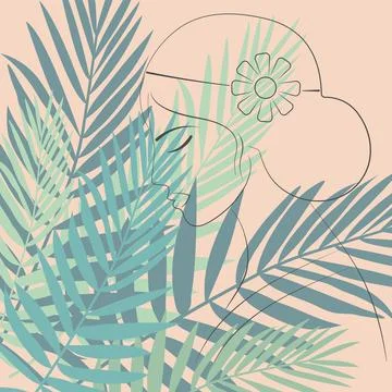 Boho Chic Backgrounds with Elegant Line Art Portraits Minimalist Tropical Lea Stock Illustration