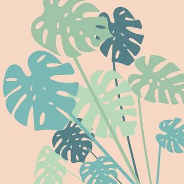 Boho Chic Backgrounds: Minimalist Tropical Leaf Designs with Monstera and P.. Illustrazione stock