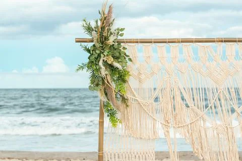 Boho Chic Beach Wedding Ceremony Stock Photos