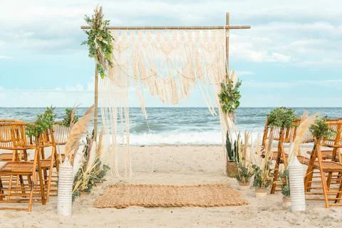 Boho Chic Beach Wedding Ceremony Stock Photos