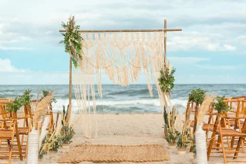 Boho Chic Beach Wedding Ceremony Stock Photos