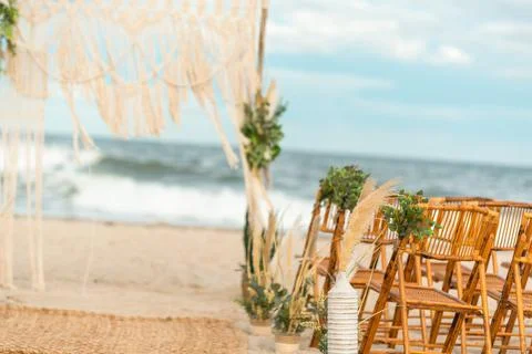 Boho Chic Beach Wedding Ceremony Stock Photos