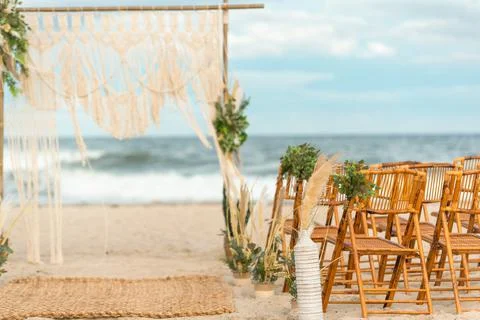 Boho Chic Beach Wedding Ceremony Stock Photos