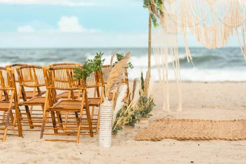 Boho Chic Beach Wedding Ceremony Stock Photos