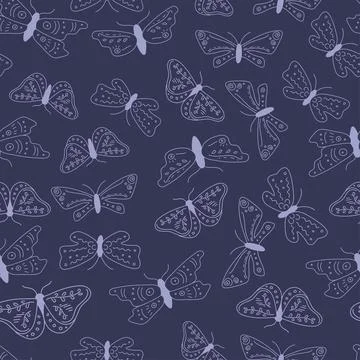 Boho chic pattern with night moth butterflies Stock Illustration