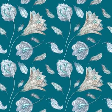 Boho Chic Watercolor Pattern on turquoise background Illustrazione stock