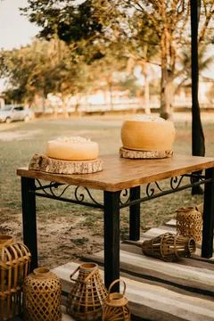 Boho chic wedding decor with neutral and earthy elements Stock Photos