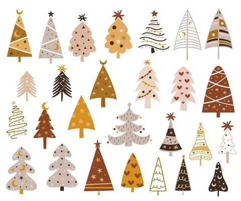 Boho Christmas tree collection. Stock Illustration