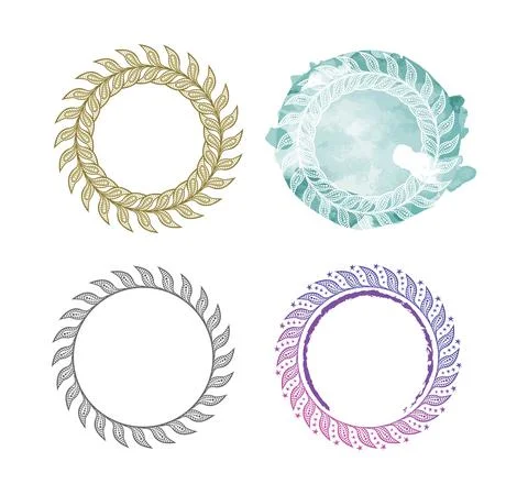 Boho Circle Leaf Frame Stock Illustration