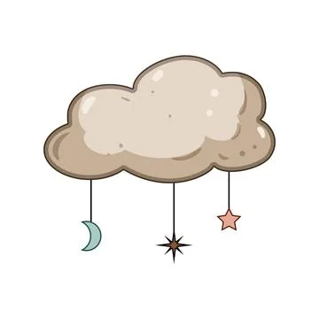 Boho cloud hanging moon and stars for nursery decor 库存插图