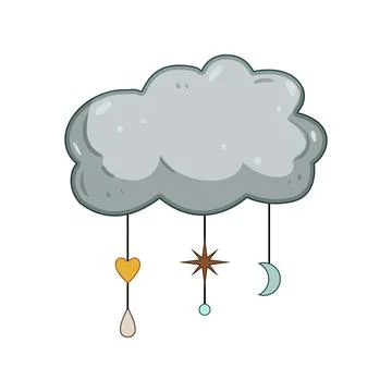 Boho cloud icon hanging mystic celestial elements 스톡 일러스트