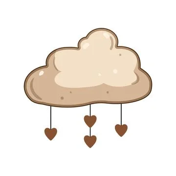 Boho cloud raining hearts cartoon illustration Stock Illustration