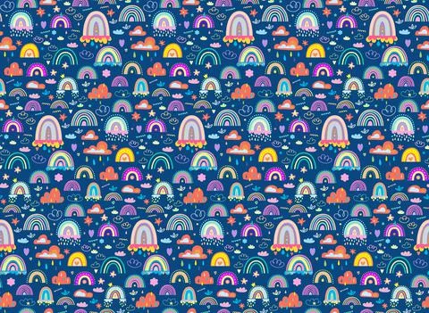 Boho collection of rainbows, clouds and stars. Stock Illustration