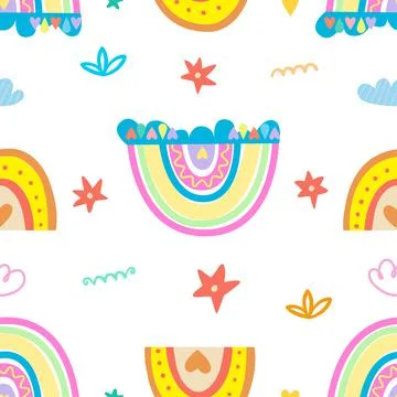 Boho collection of rainbows, clouds and stars. Stock Illustration