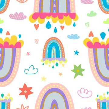 Boho collection of rainbows, clouds and stars. Stock Illustration