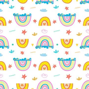 Boho collection of rainbows, clouds and stars. Stock Illustration