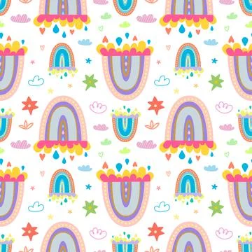 Boho collection of rainbows, clouds and stars. Stock Illustration