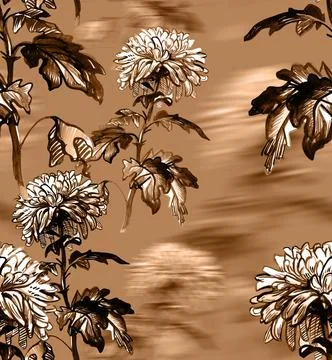 Boho colors floral seamless pattern with blur effect in cozy tones. Illustrazione stock