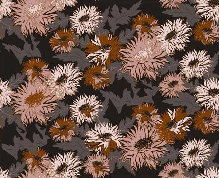 Boho colors seamless pattern of flowers in cozy earth tones. Stock Illustration