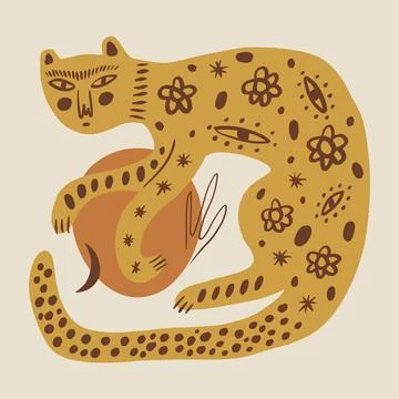 Boho cute leopard animal vector illustration Stock Illustration