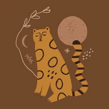 Boho cute leopard animal vector illustration イラスト素材