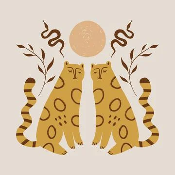 Boho cute leopard animal vector illustration Stock Illustration