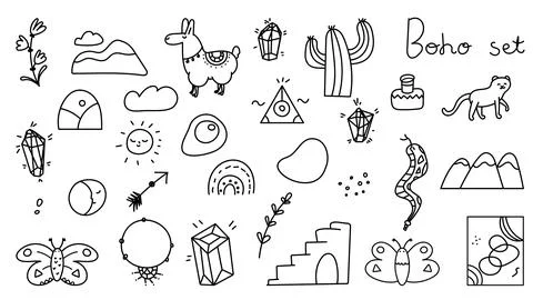Boho  Doodle Design Elements Isolated Vector Set 스톡 일러스트