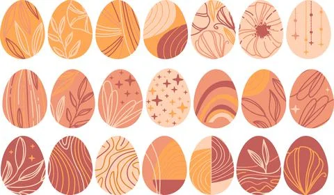 Boho Easter eggs. Leaves and flowers, abstract prints and decor for modern Stock Illustration